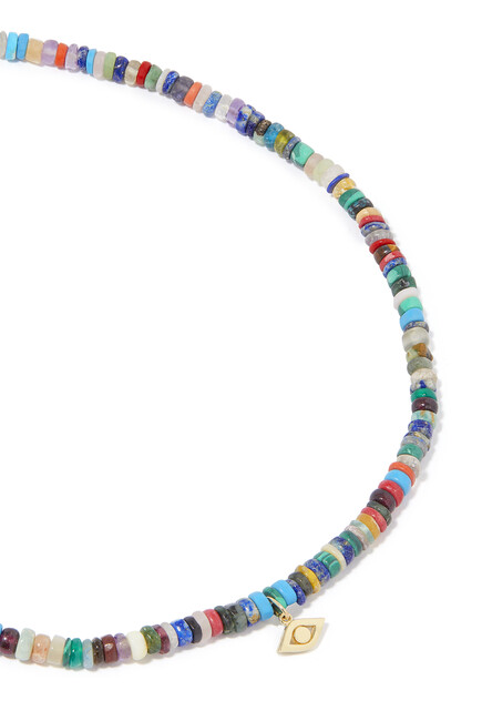 Evil Eye Pendant Heishi Beaded Necklace, 14k Yellow Gold & Heishi Beads